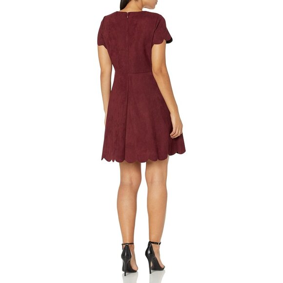 Pappagallo Size 12 Burgundy Suede-Style Scalloped Hem Dress - Picture 3 of 16